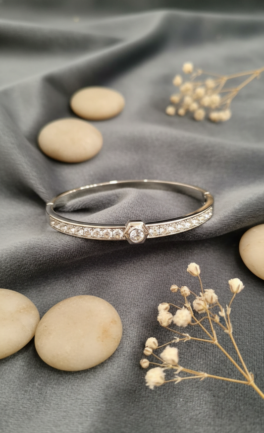 Silver-Toned Pave and Solitaire Bracelet