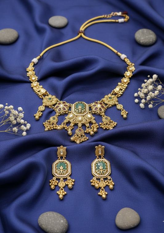Emerald Grandeur Gold-Plated Necklace Set