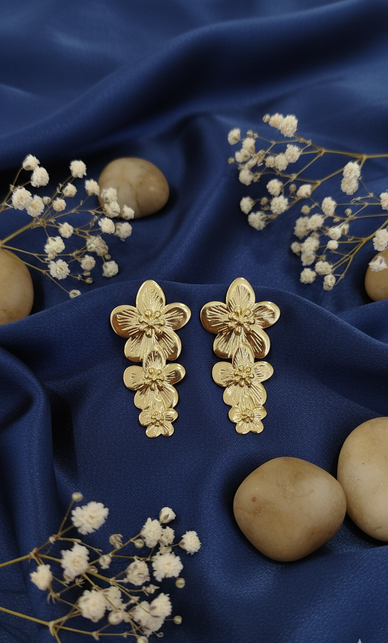 Golden Cascading Floral Drop Earrings