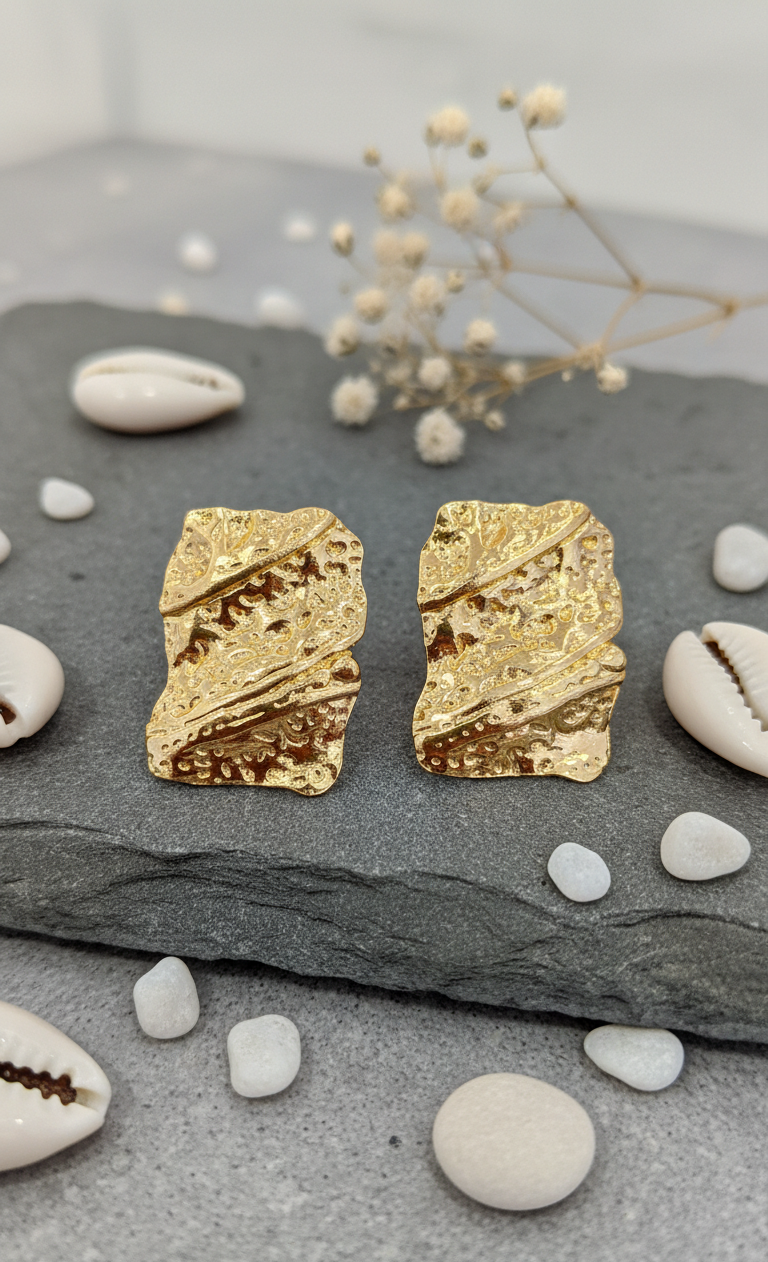 Golden Organic Textured Stud Earrings