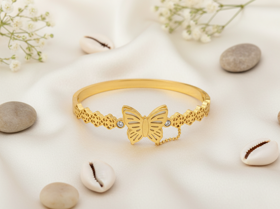 Golden Butterfly Charm Cuff Bracelet