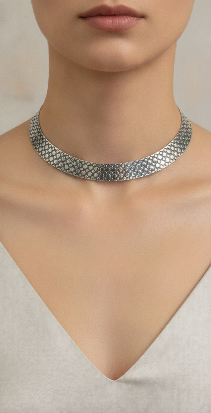Hammered Silver Choker Necklace