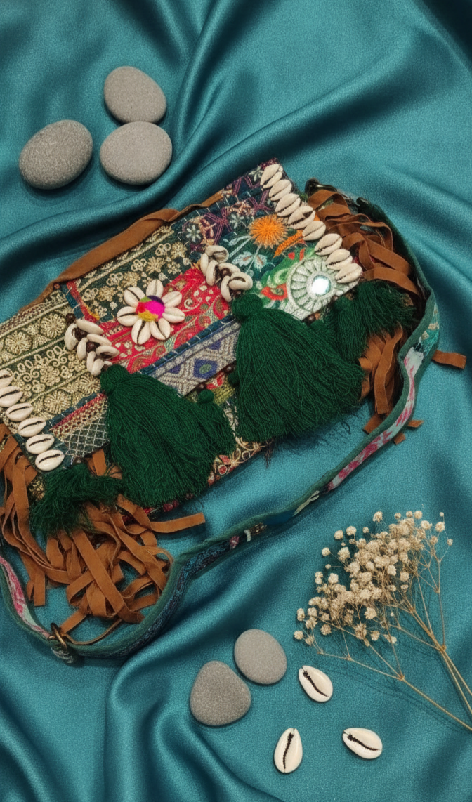 HandMade Embroidered Cowrie Shell & Tassel Bohemian Banjara Bag