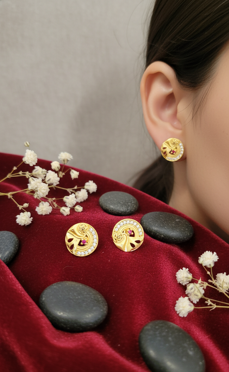 Golden Swirl Ruby Studs