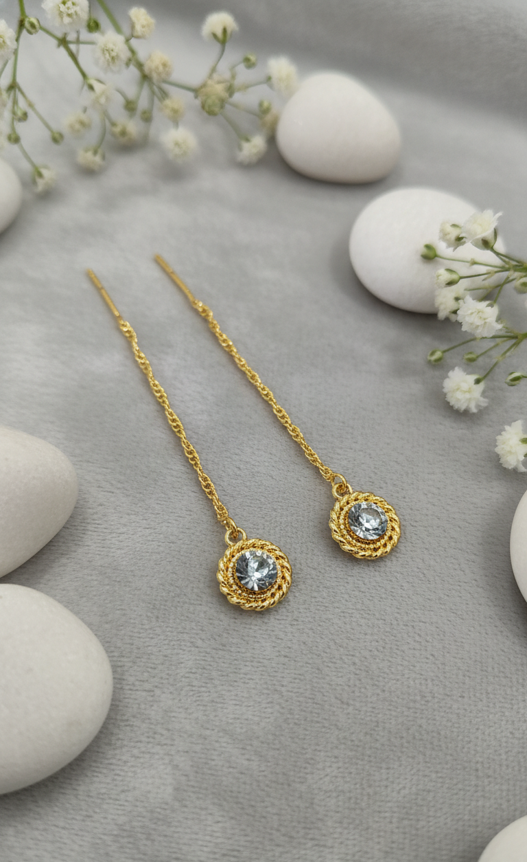 Twisted Gold & Crystal Threader Earrings