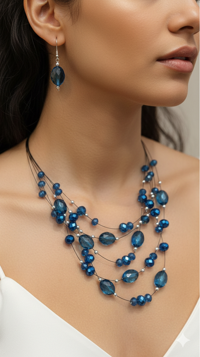 "Oceanic Serenity" Multi-Strand Beaded Necklace & Earring Set