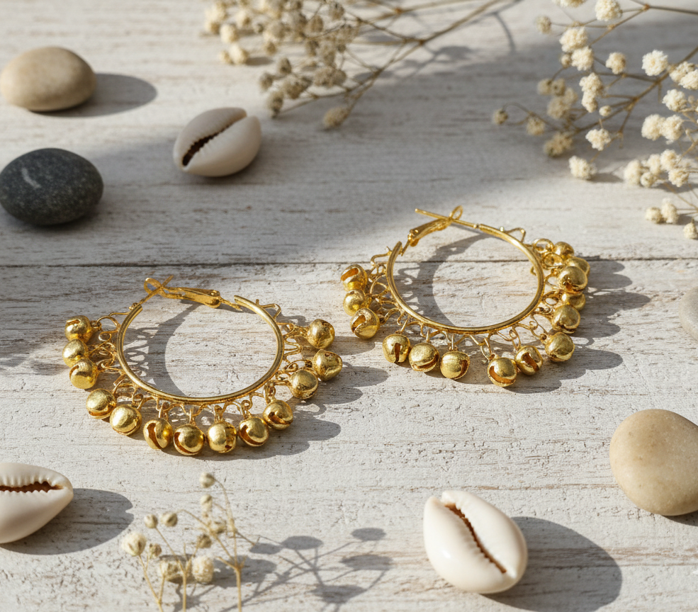 Golden Jingle Kashmiri Hoop Earrings