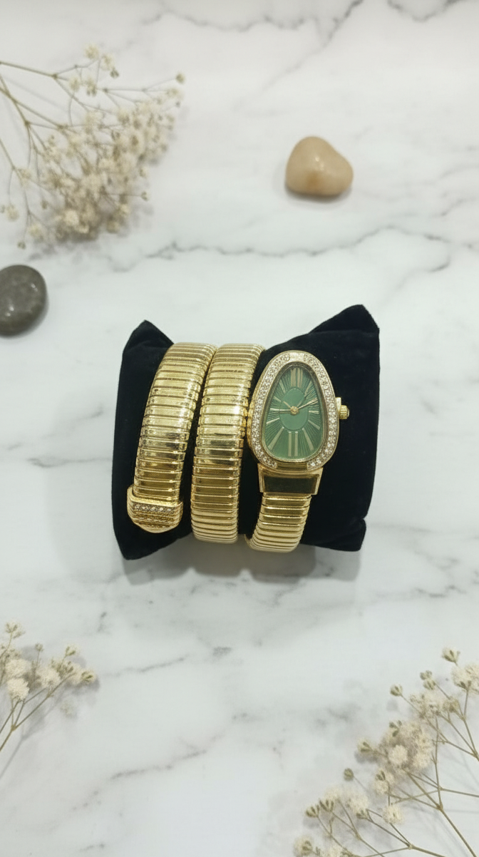 Serpent-Inspired Gold Tone Bracelet Watch