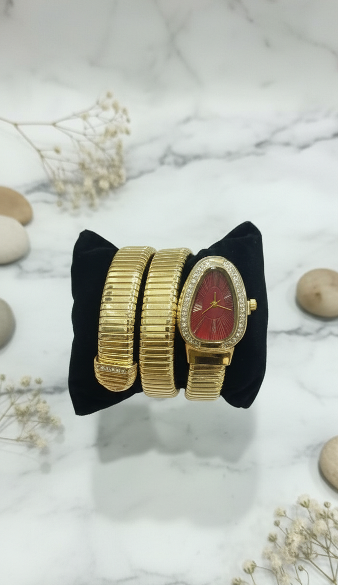 Serpent-Inspired Gold Tone Bracelet Watch