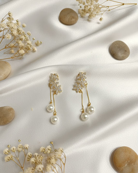 Sparkling Floral Cluster & Pearl Drop Earrings