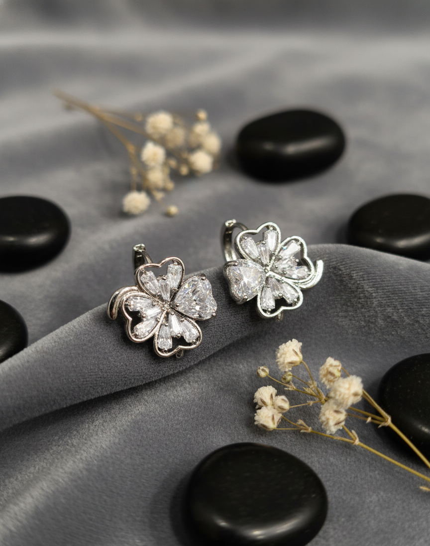 Sparkling Clover Leaf Hoop Earrings