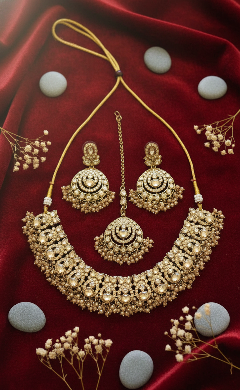 Royal Kundan & Pearl Necklace Set with Maang Tikka