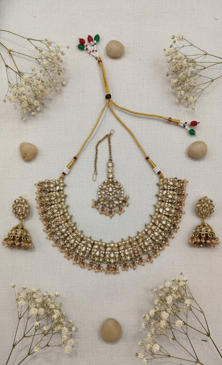 Gold Kundan Choker Set with Sapphire Beads