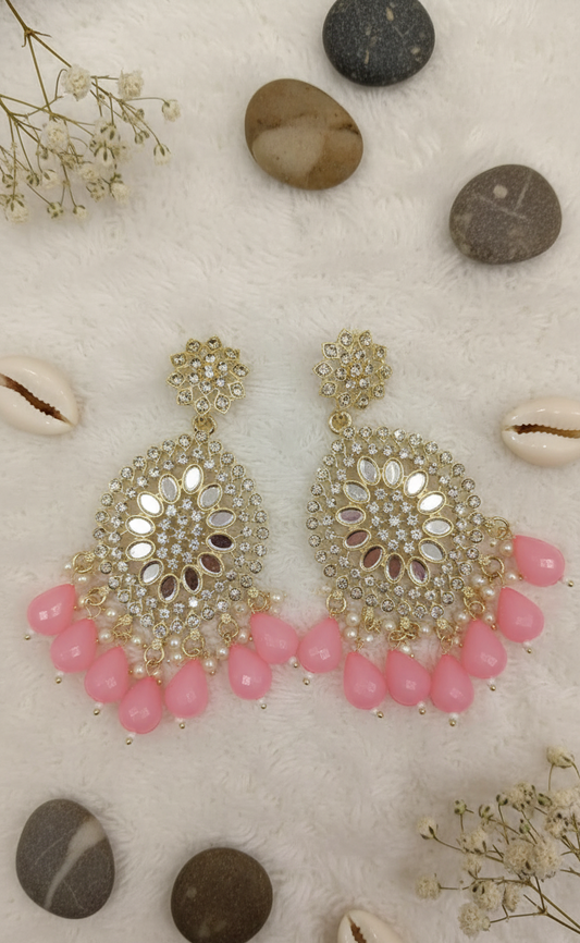 Bead & Mirror Kundan Drop Earrings