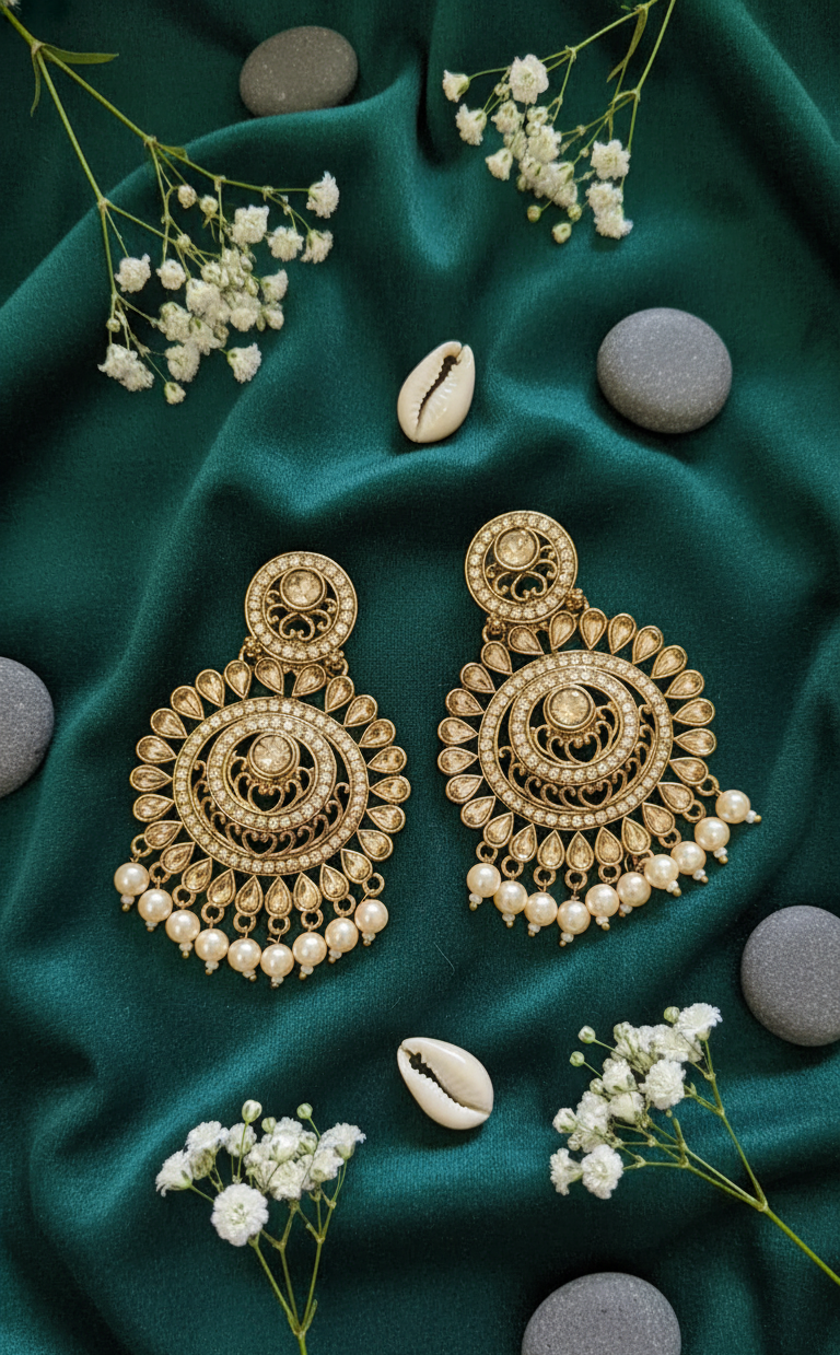 Grand Gold-Toned & Pearl Chandbali Earring