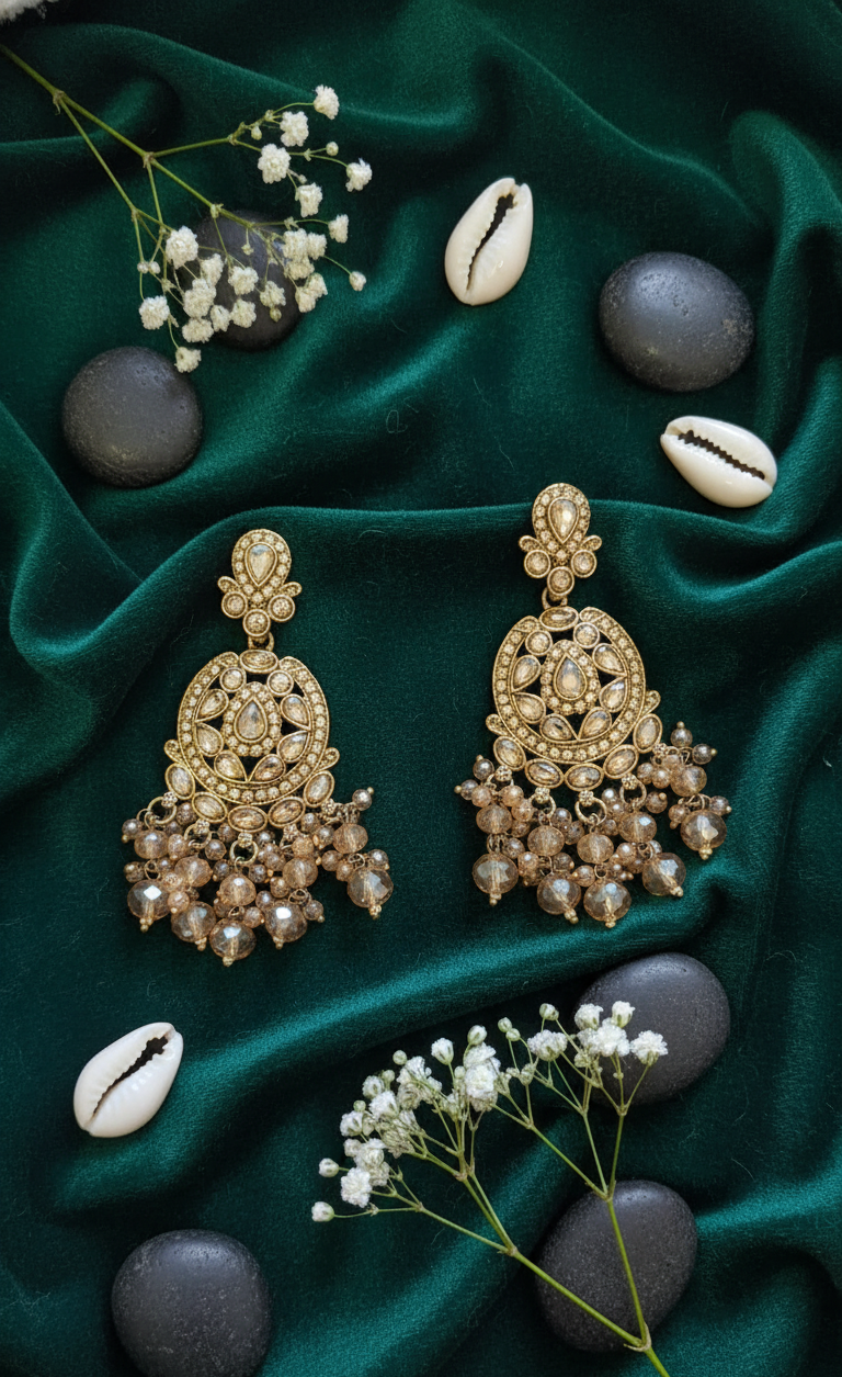 Opulent Gold-Toned & Champagne Stone Chandbali Earrings