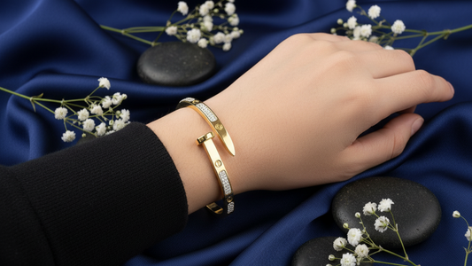 Pave Nail Golden Bangle (For Delicate Hands)