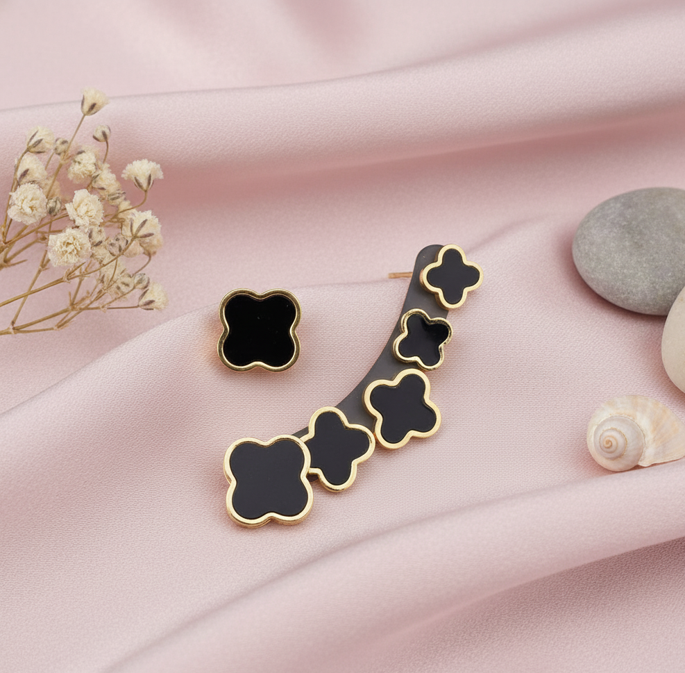 Onyx Clover Ear Climber Set
