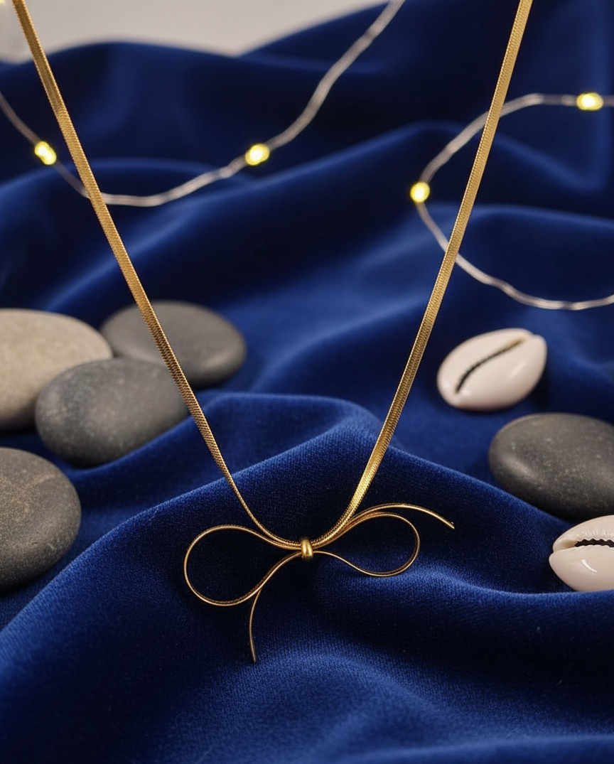 Golden Ribbon Bow Necklace