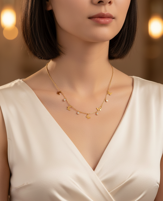 Golden Flutter Sparkle Necklace