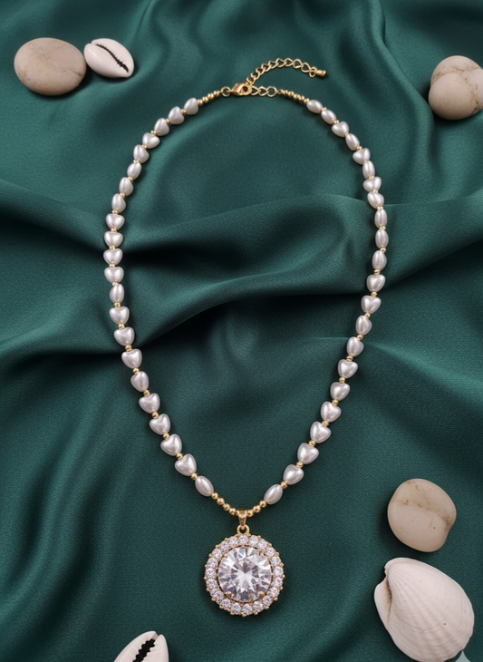 Hexagonal Pearl Pave Charm Necklace