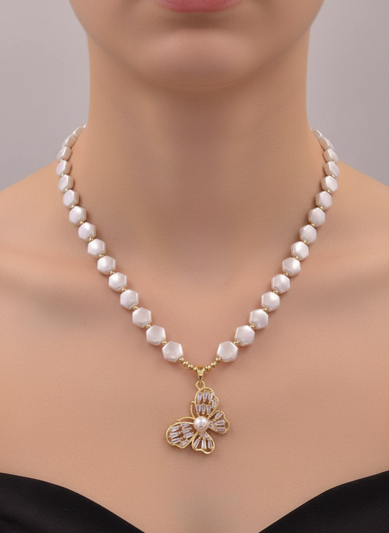 Luminous Pearl Butterfly Necklace
