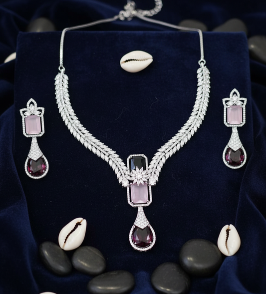 The "Blush Berry Radiance" Necklace and Earring Set