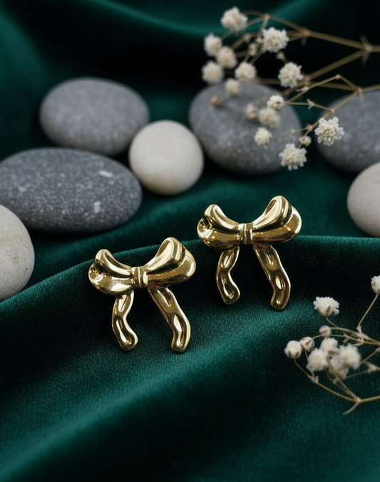 "Chic Bow" Gold Tone Stud Earrings