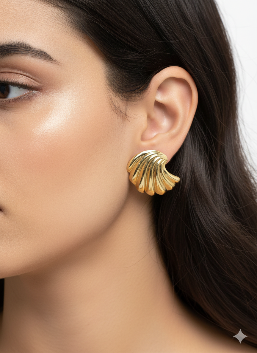 "Coastal Chic" Wavy Shell Gold Tone Earrings