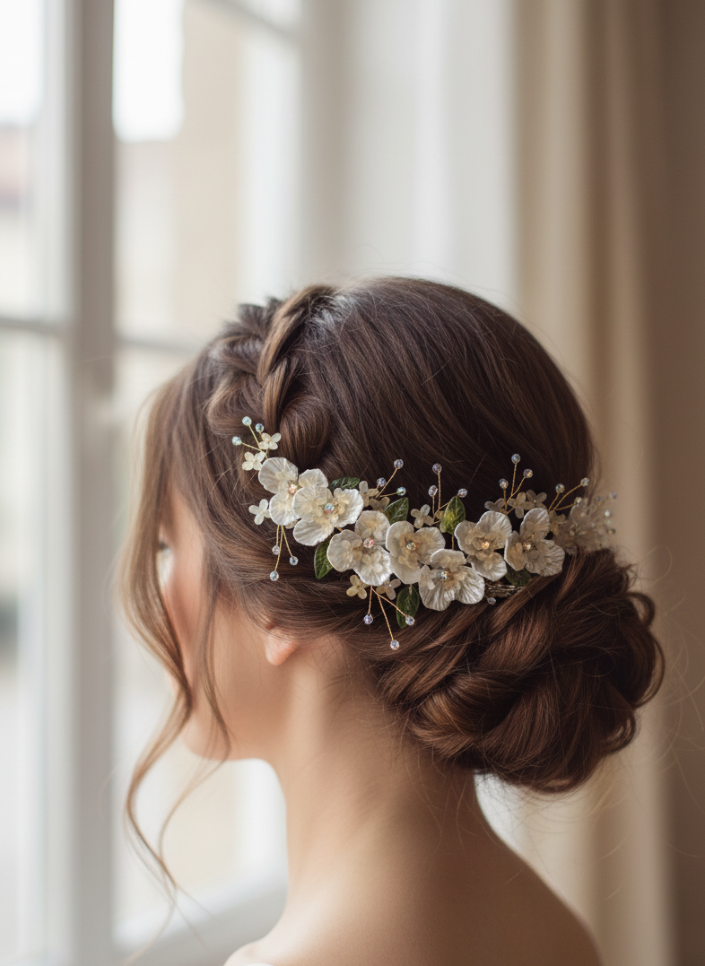"White Petal Garden" Crystal Vine Hair Clip