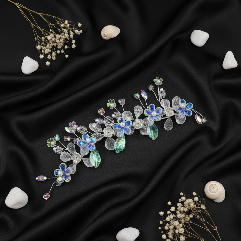 "Crystal Dewdrop Vine" Iridescent Hair Piece