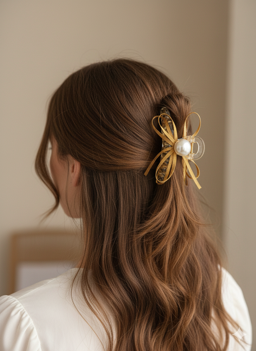 Ribbon & Pearl Blossom Hair Claw