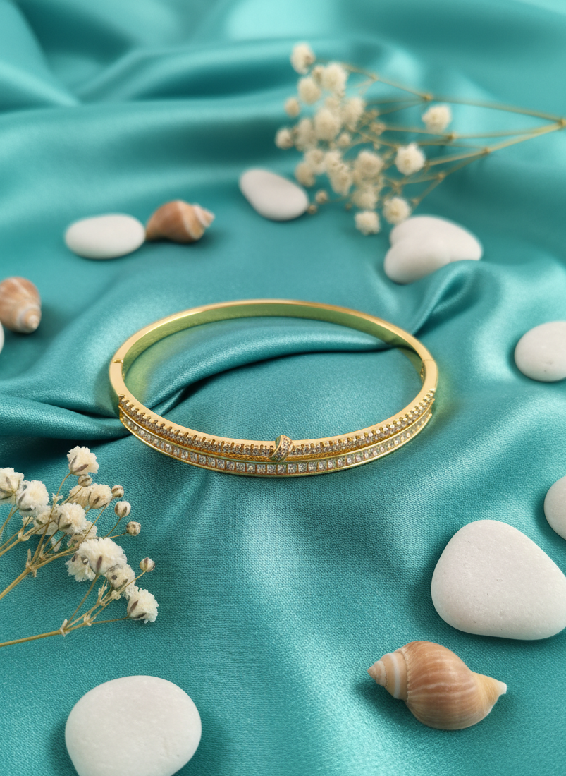 "Dual Sparkle" Gold Plated Pave Crystal Bangle