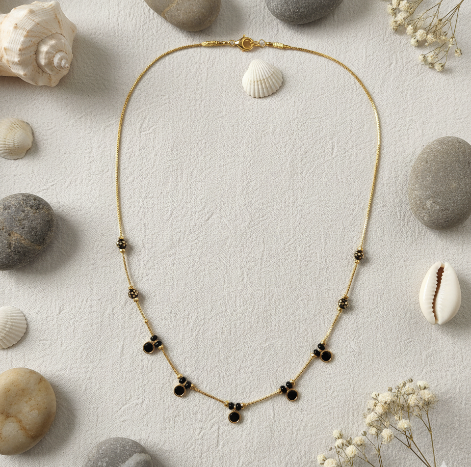 Elegant Minimalist Gold Chain Necklace with Black Stone Accents