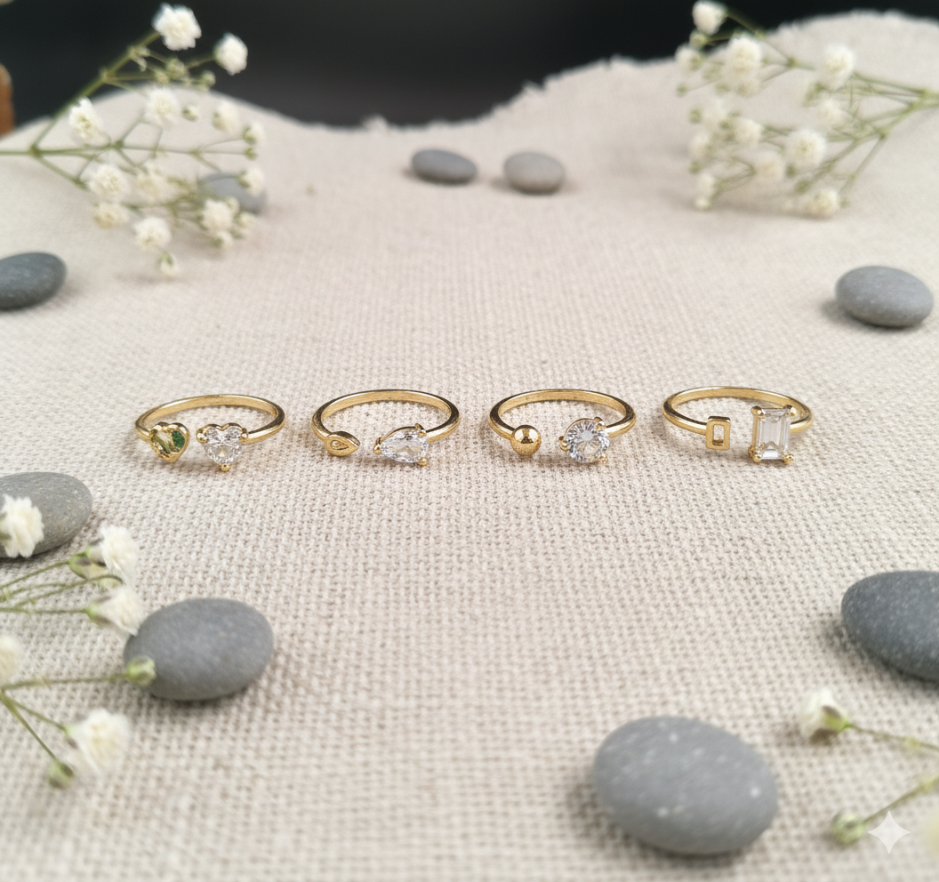 Dainty Gemstone Charm Gold Ring Set (Pack of 4)