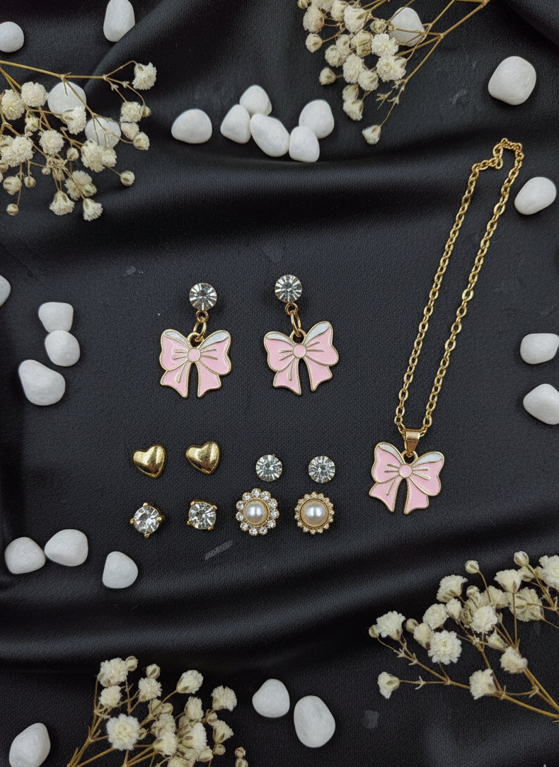 Sweet Ribbon Ensemble with Earring Set