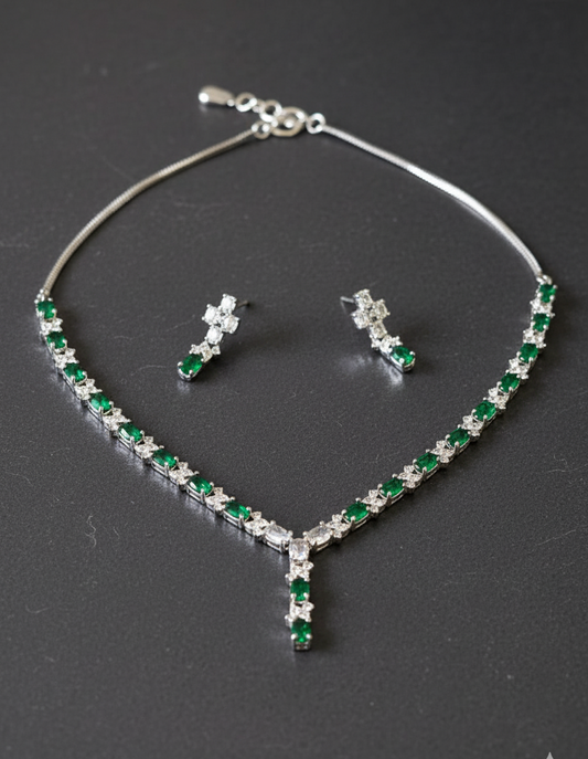 Delicate American Diamond Crystal Drop Necklace Set