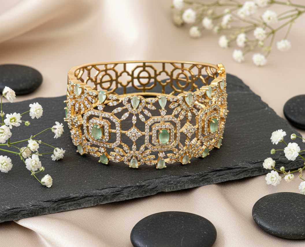 "Opulent Blush" Rose Quartz American Diamond Bracelet