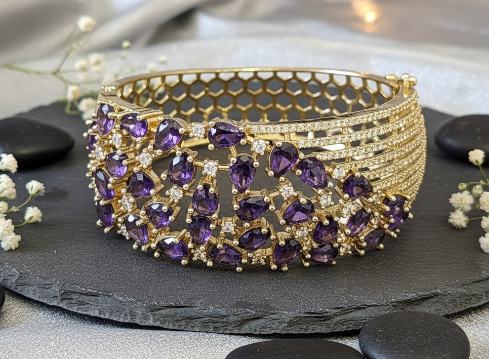 "Radiant Cascade" Gold-Plated CZ American Diamond Bracelet