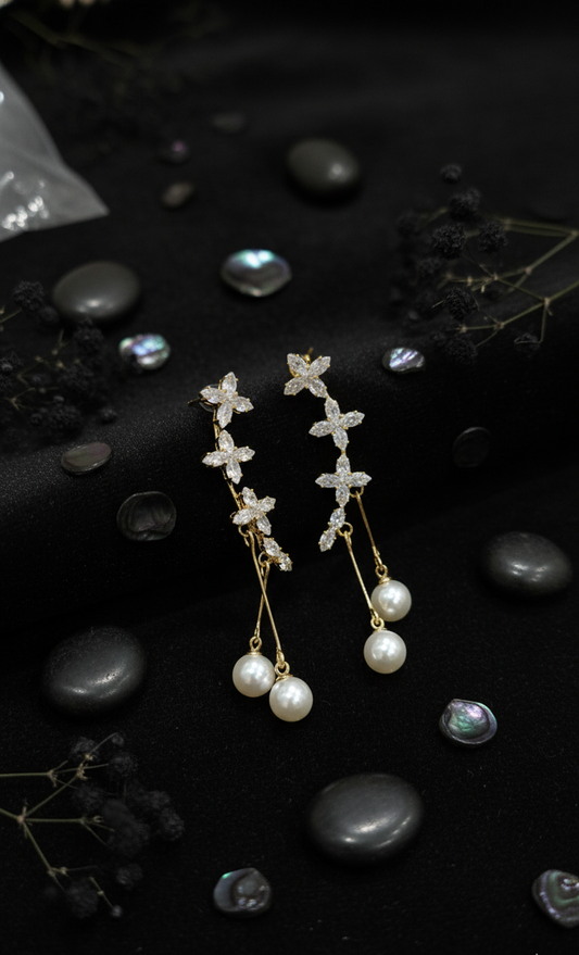 Elegant Pearl & Crystal Drop Earrings