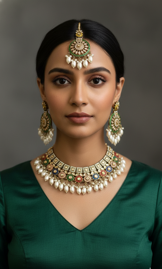 Royal Bloom Kundan & Pearl Multicolored Set