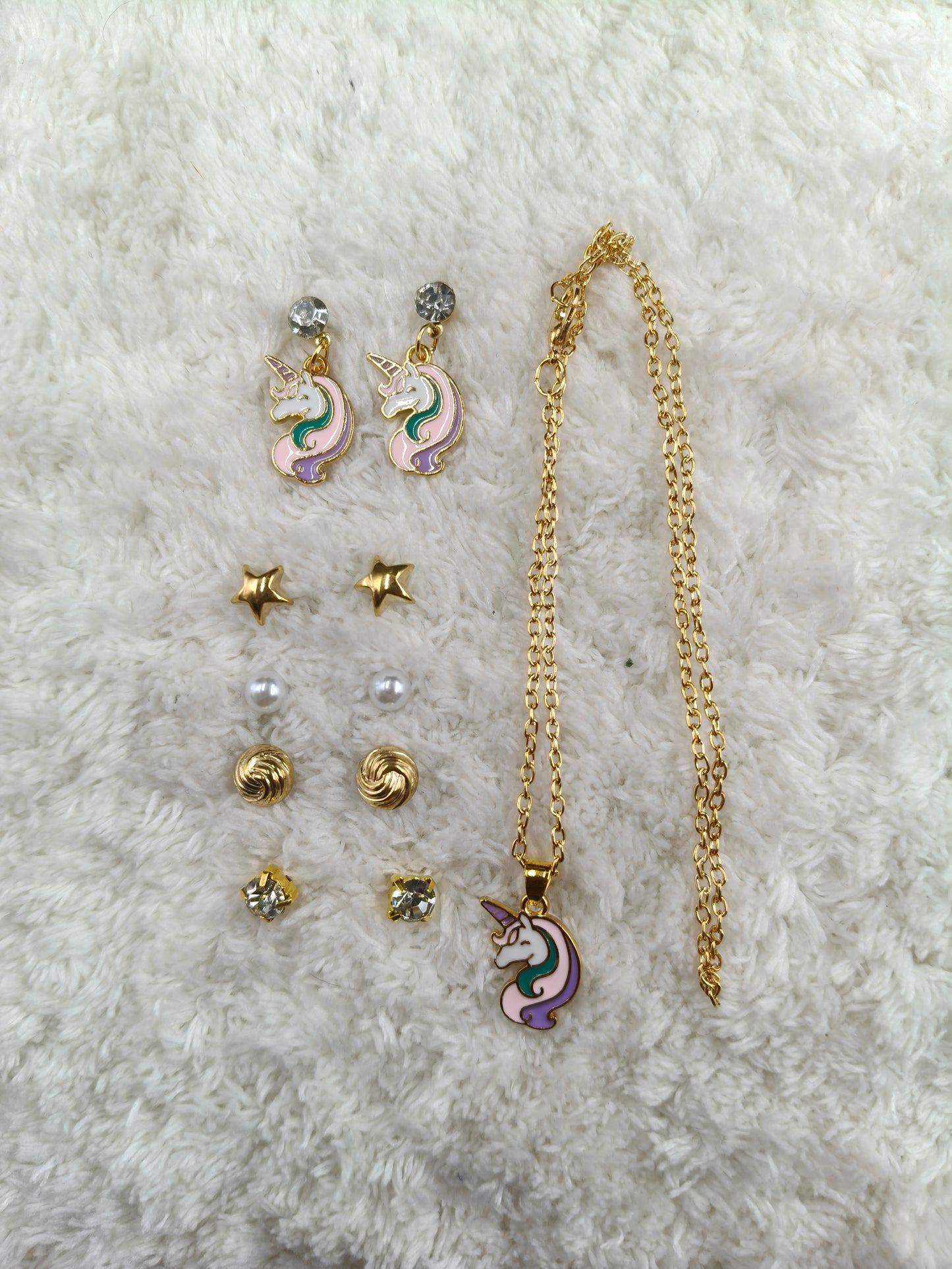 Enchanting Unicorn & Star Stud Earring and Necklace Set