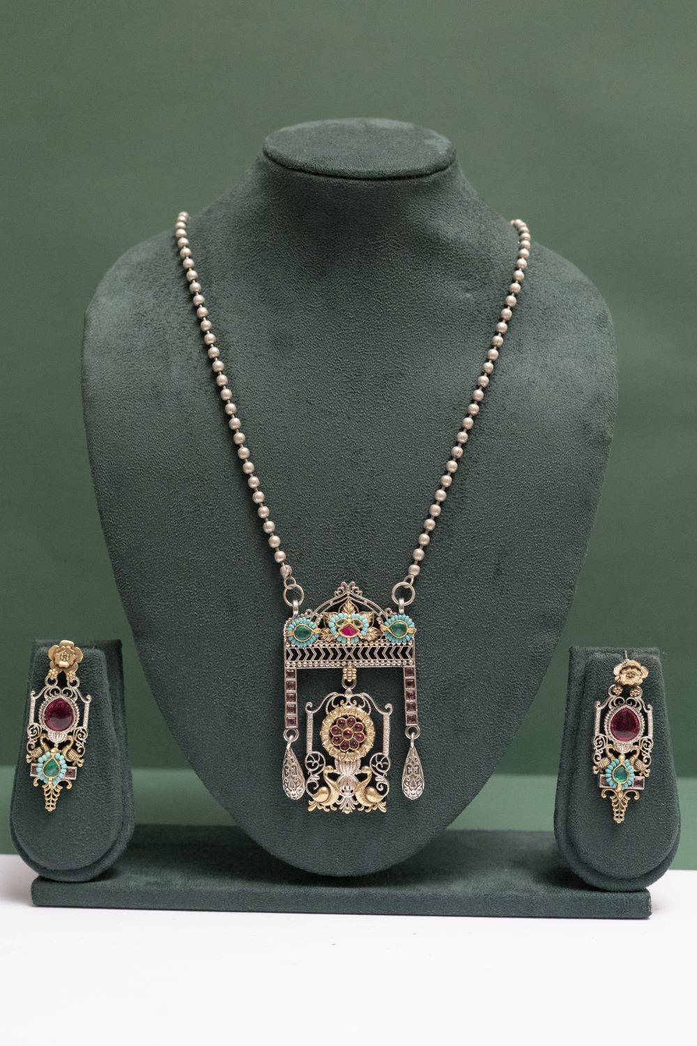 German Silver Ornate Regal Gemstone Pendant