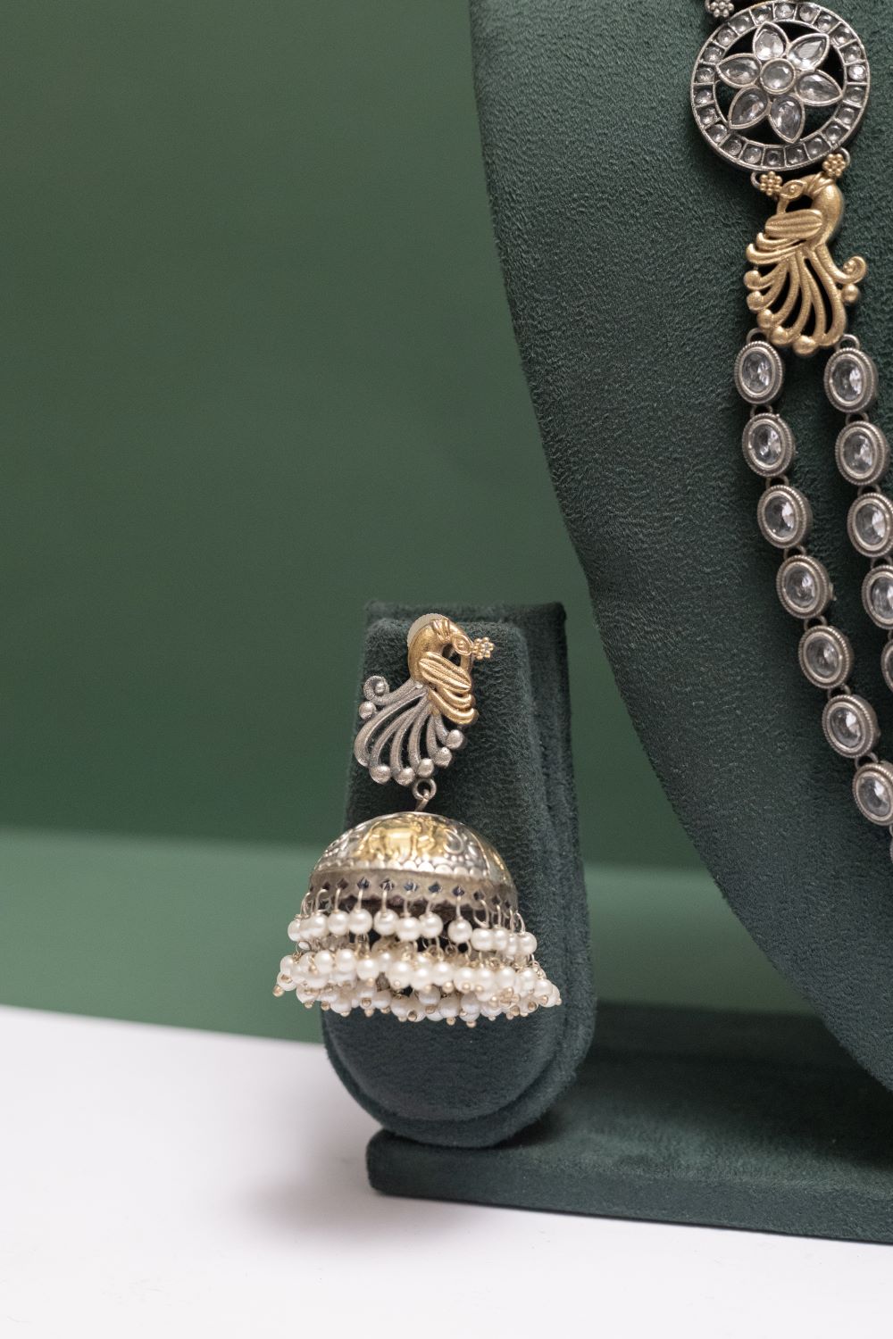 German Silver Two Tone Peacock Necklace