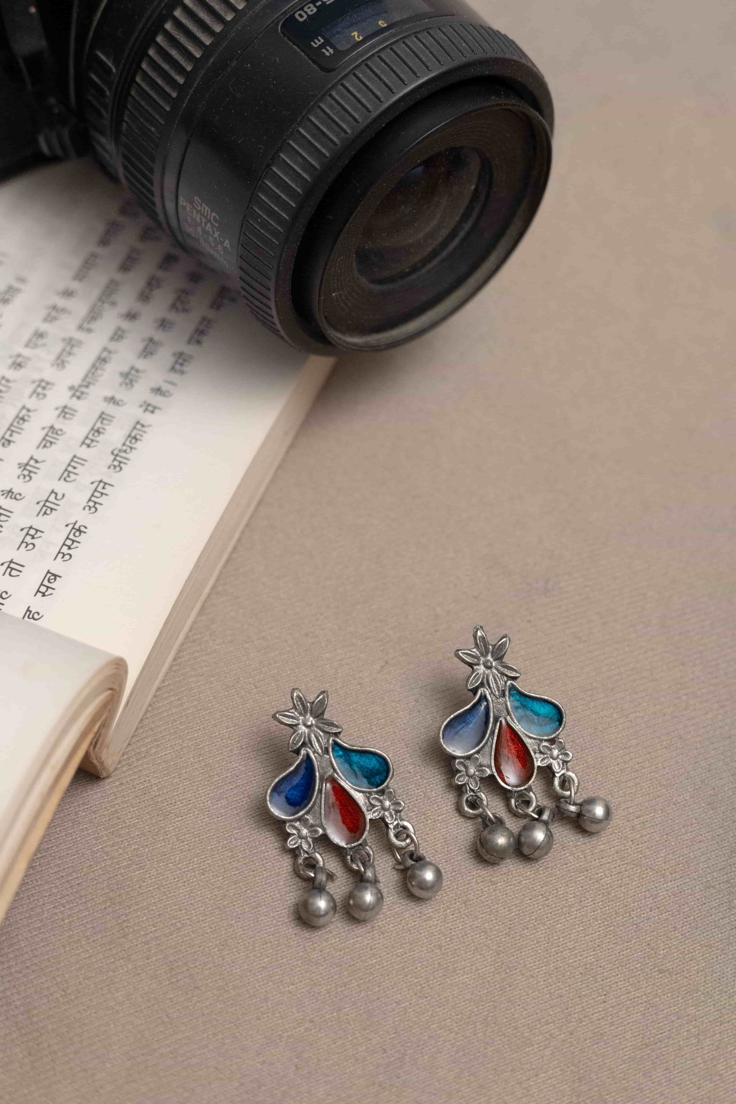 Oxidised Meena Necklace with Round & Teardrop Cabochons