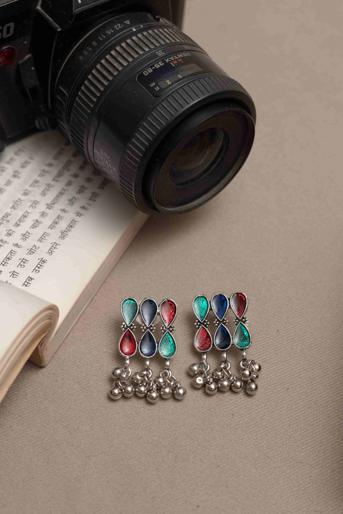 Oxidised Meena with Dangling Beads and Round Charm