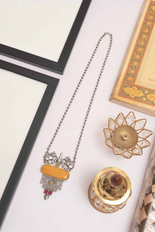 Elegant German Silver Pendant Necklace with Stone Accents