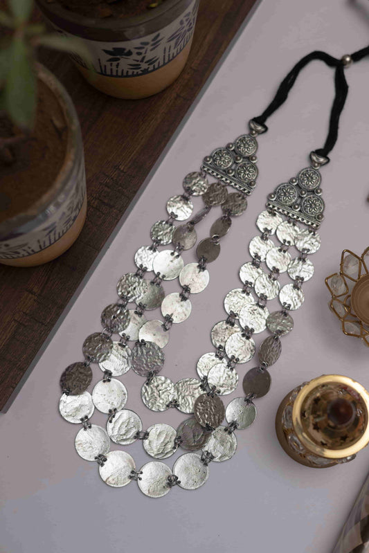 Oxidised Triple Layer Coin Necklace Set