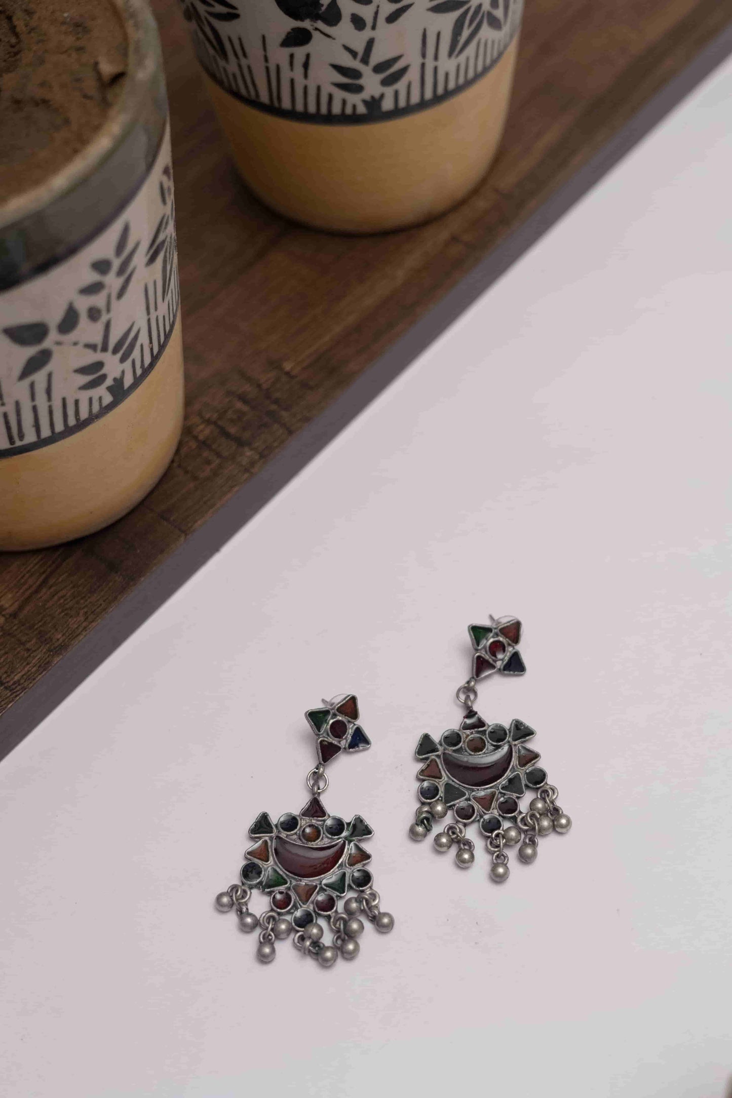 Oxidised Meena Long Layered Chain Necklace