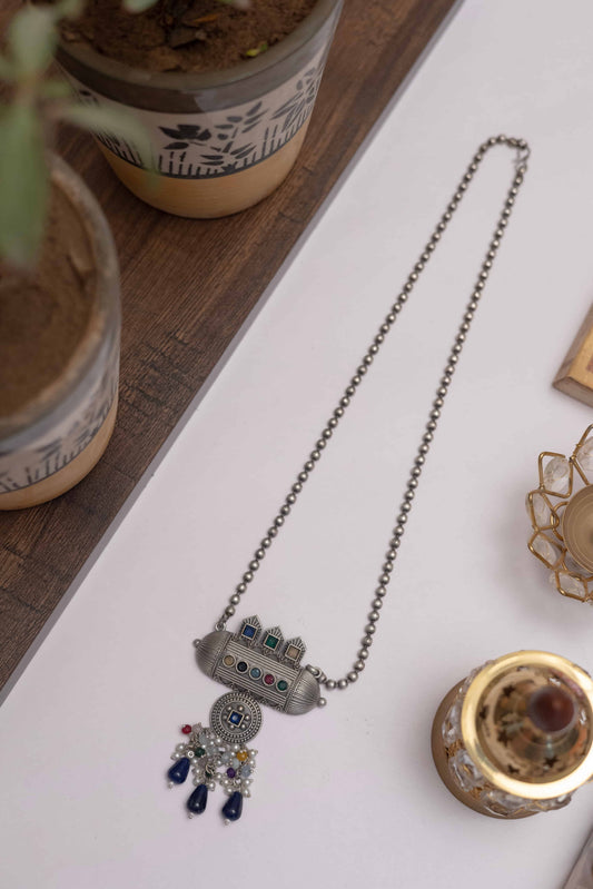 German Silver Tribal Pendant with Multicolour Beads